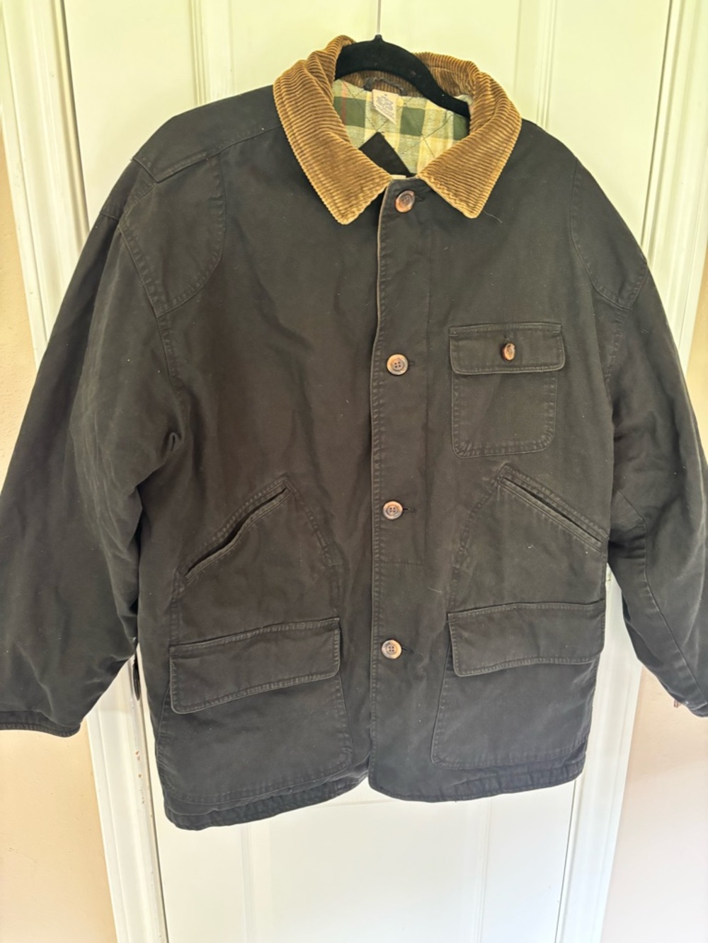 VTG High Sierra Barn Coat Mens M Brown Cotton Canvas Plaid Lined Chore Jacket